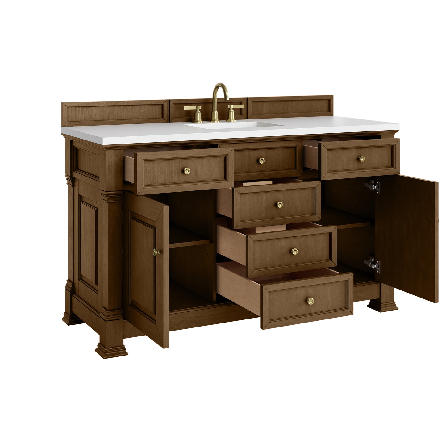 James Martin Vanities Brookfield 60" Honey Oak Single Vanity With 3cm White Zeus Silestone Top