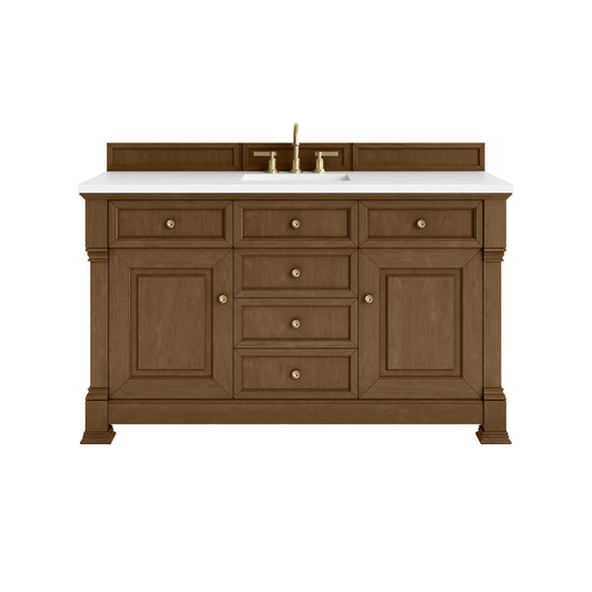 James Martin Vanities Brookfield 60" Honey Oak Single Vanity With 3cm White Zeus Silestone Top