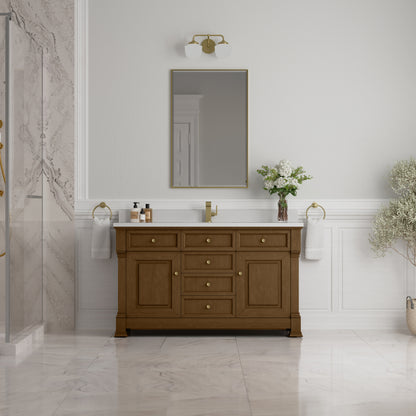 James Martin Vanities Brookfield 60" Honey Oak Single Vanity With Single Hole 3cm White Zeus Silestone Top and Backsplash
