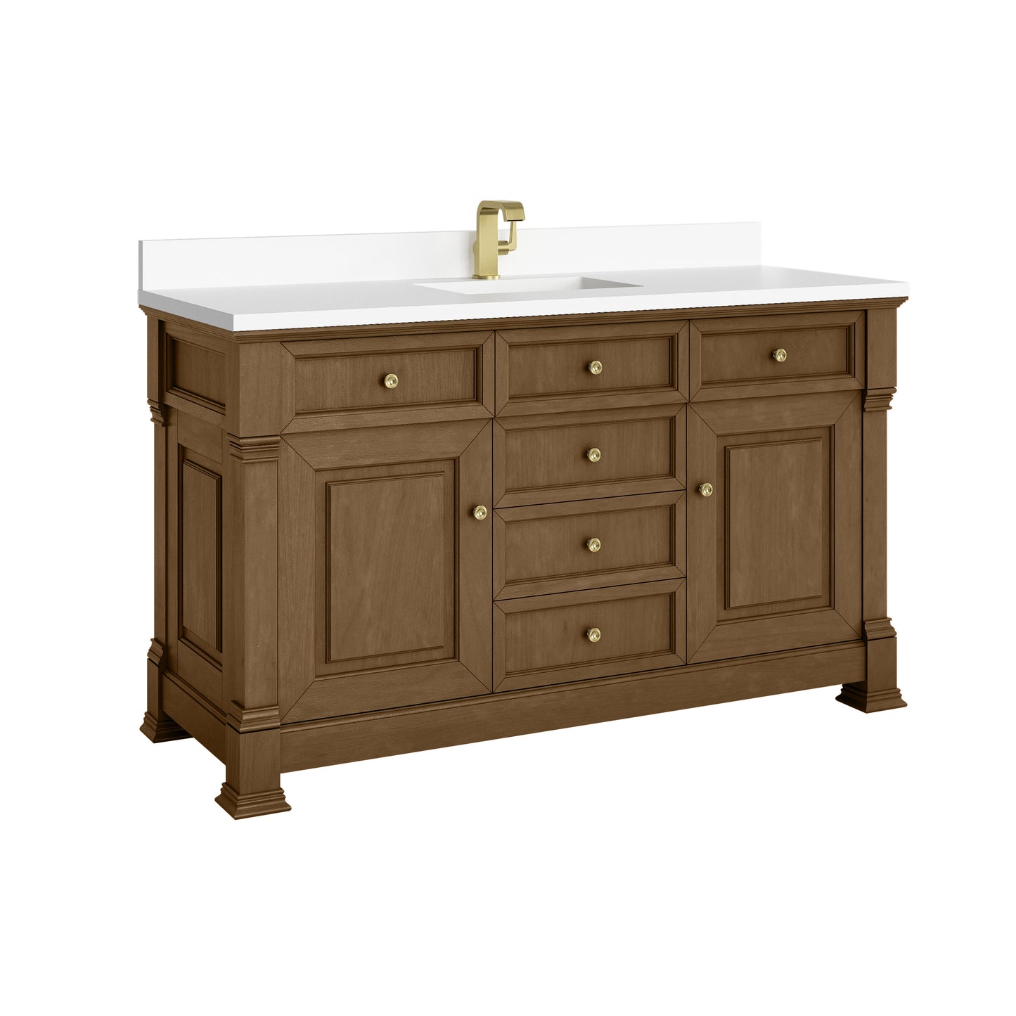 James Martin Vanities Brookfield 60" Honey Oak Single Vanity With Single Hole 3cm White Zeus Silestone Top and Backsplash