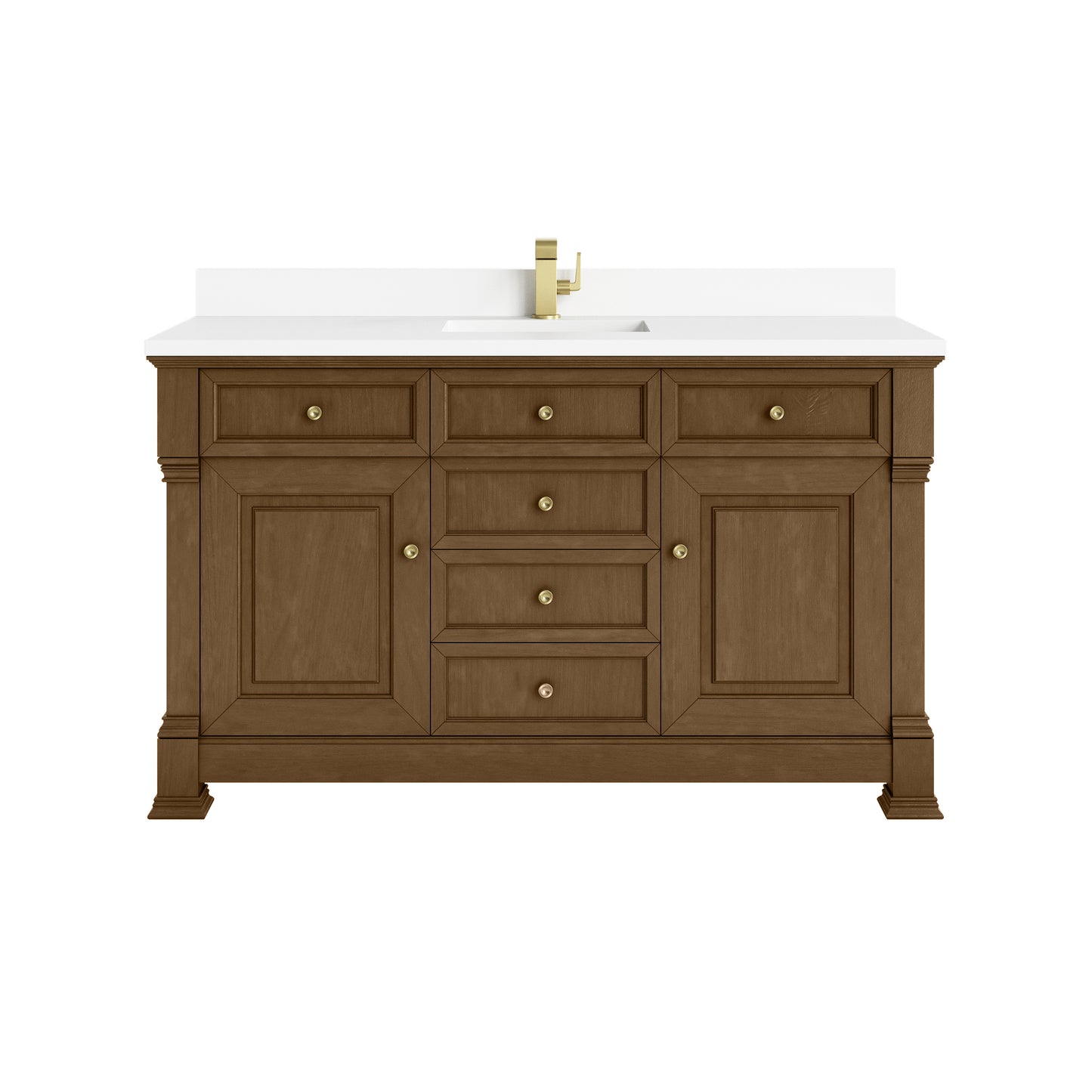 James Martin Vanities Brookfield 60" Honey Oak Single Vanity With Single Hole 3cm White Zeus Silestone Top and Backsplash