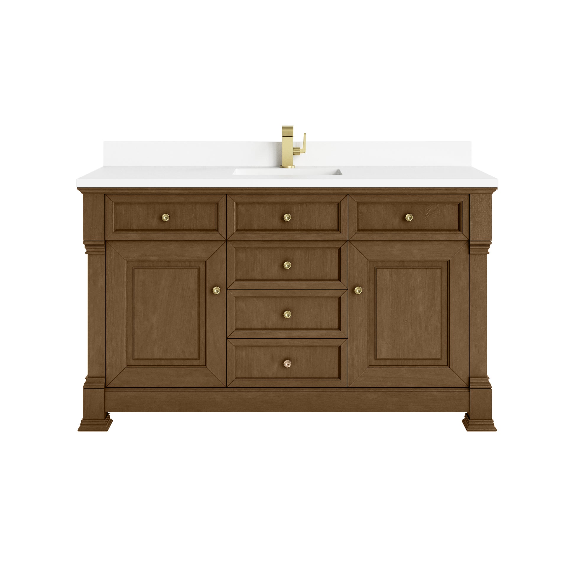 James Martin Vanities Brookfield 60" Honey Oak Single Vanity With Single Hole 3cm White Zeus Silestone Top and Backsplash
