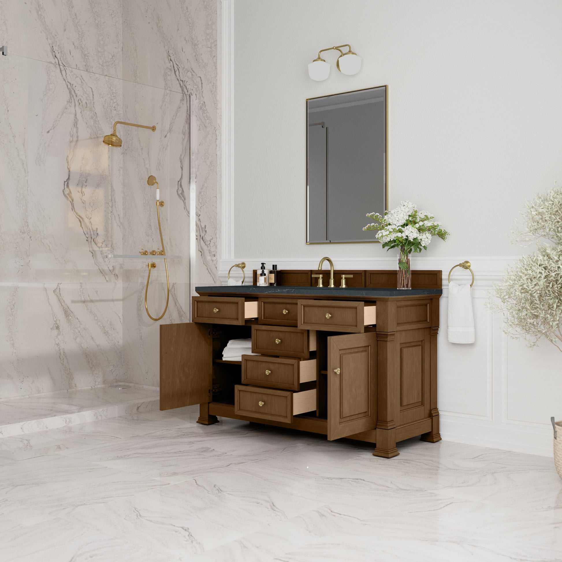 James Martin Vanities Brookfield 60" Honey Oak Single Vanity With3cm Charcoal Soapstone Silestone Top