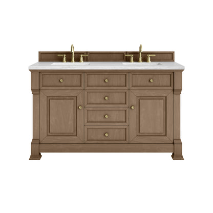 James Martin Vanities Brookfield 60" Pecan Double Vanity With 3cm Arctic Fall Solid Surface Top