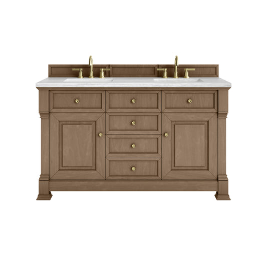 James Martin Vanities Brookfield 60" Pecan Double Vanity With 3cm Arctic Fall Solid Surface Top
