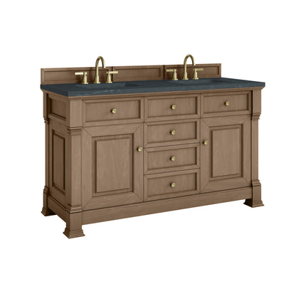 James Martin Vanities Brookfield 60" Pecan Double Vanity With 3cm Charcoal Soapstone Silestone Top