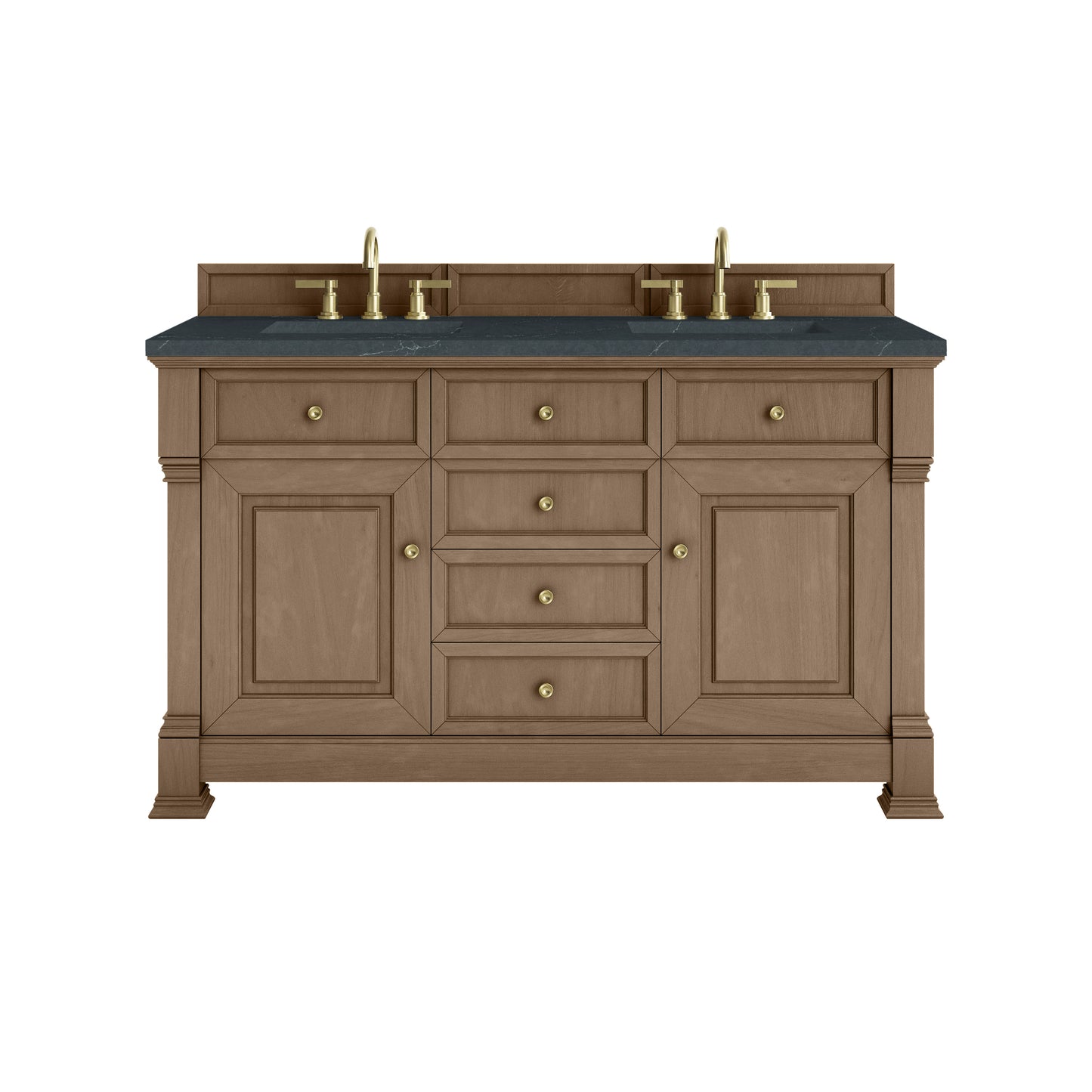 James Martin Vanities Brookfield 60" Pecan Double Vanity With 3cm Charcoal Soapstone Silestone Top