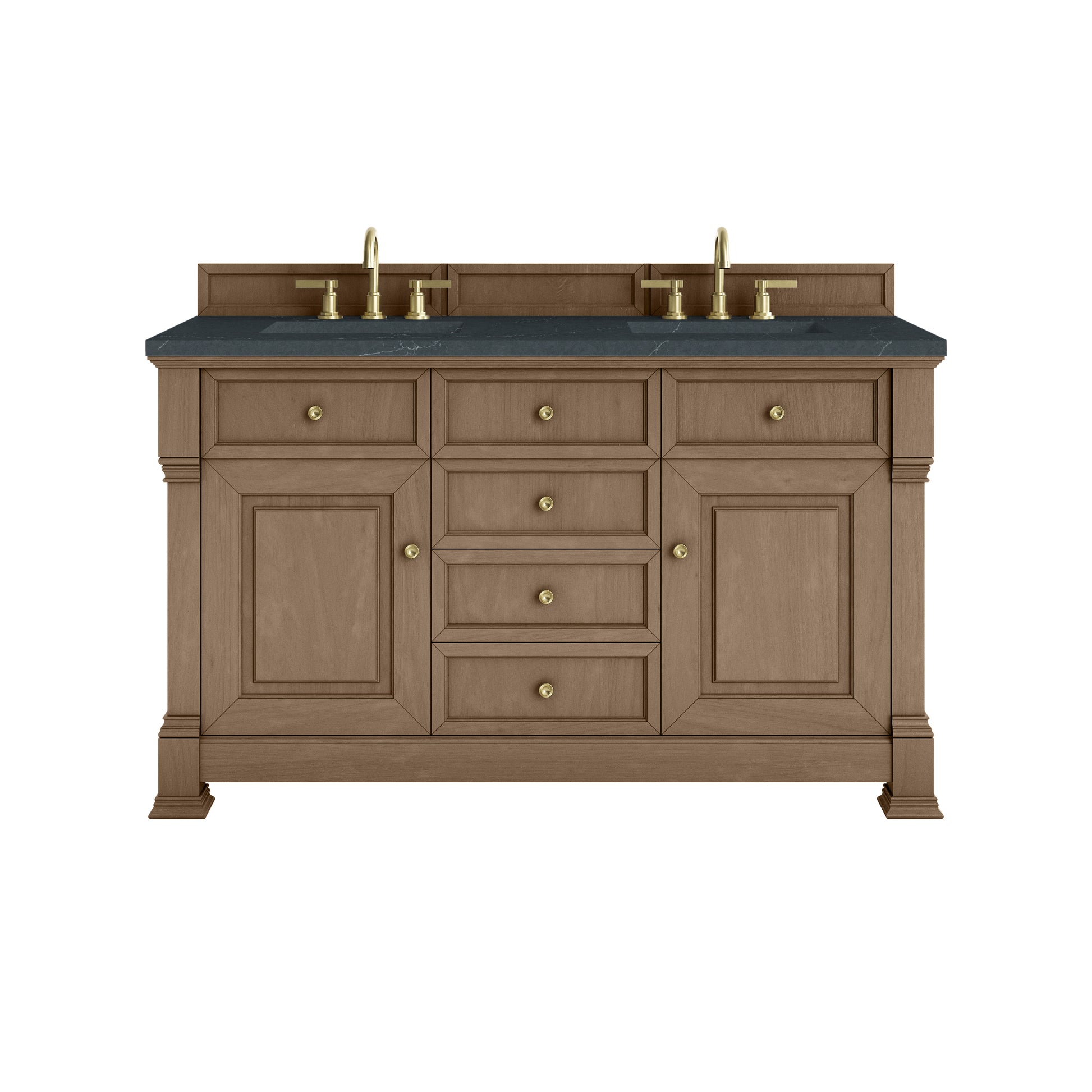 James Martin Vanities Brookfield 60" Pecan Double Vanity With 3cm Charcoal Soapstone Silestone Top