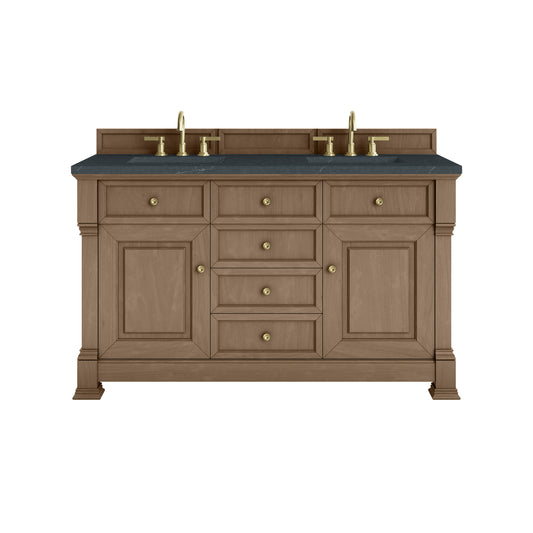 James Martin Vanities Brookfield 60" Pecan Double Vanity With 3cm Charcoal Soapstone Silestone Top