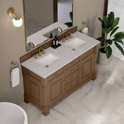 James Martin Vanities Brookfield 60" Pecan Double Vanity With 3cm Eternal Jasmine Pearl Silestone Top