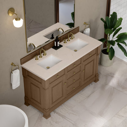 James Martin Vanities Brookfield 60" Pecan Double Vanity With 3cm Eternal Marfil Silestone Top