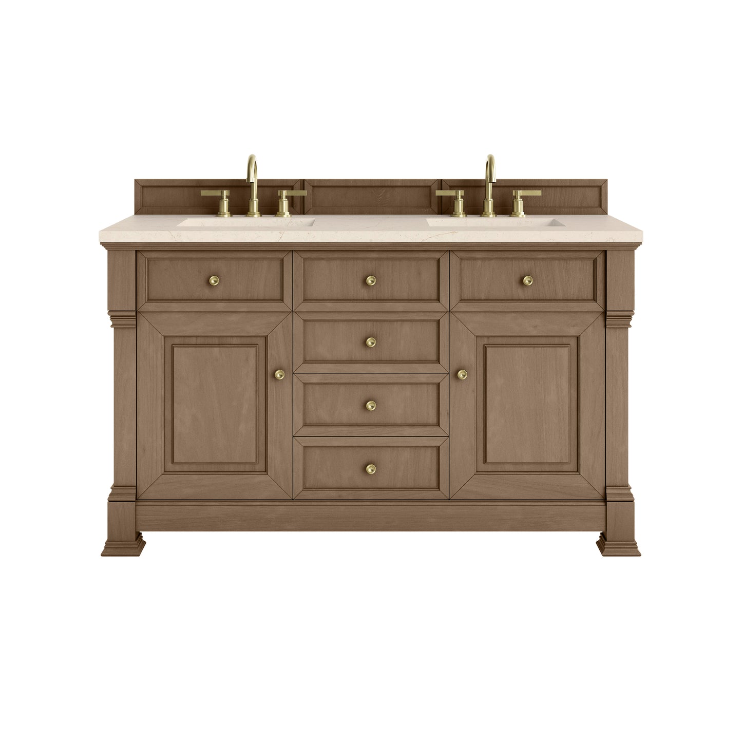 James Martin Vanities Brookfield 60" Pecan Double Vanity With 3cm Eternal Marfil Silestone Top