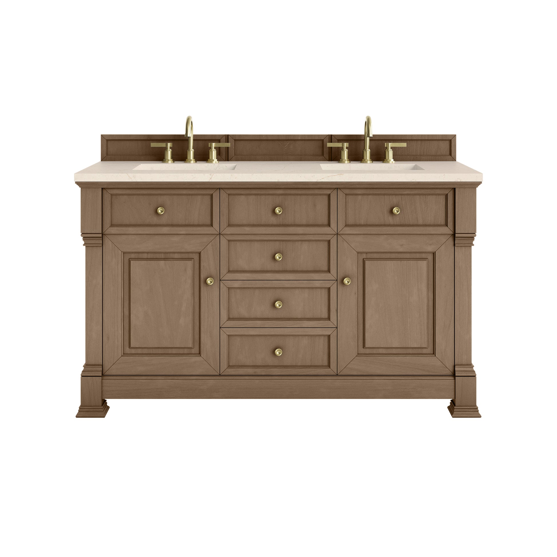 James Martin Vanities Brookfield 60" Pecan Double Vanity With 3cm Eternal Marfil Silestone Top