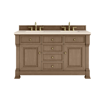 James Martin Vanities Brookfield 60" Pecan Double Vanity With 3cm Eternal Marfil Silestone Top