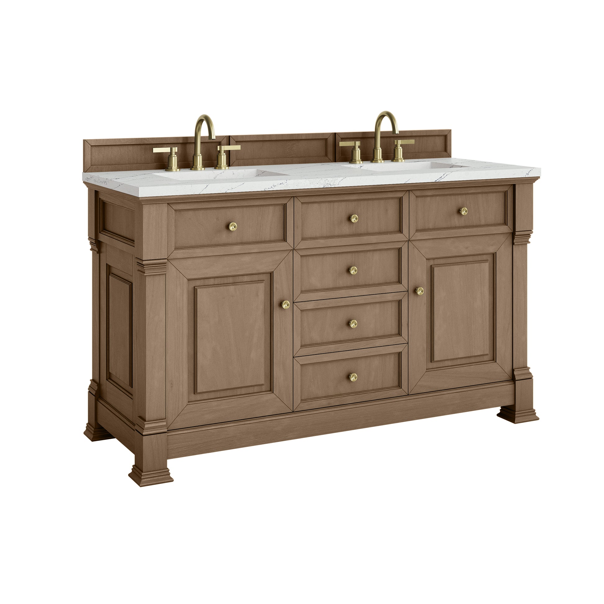 James Martin Vanities Brookfield 60" Pecan Double Vanity With 3cm Ethereal Noctis Silestone Top
