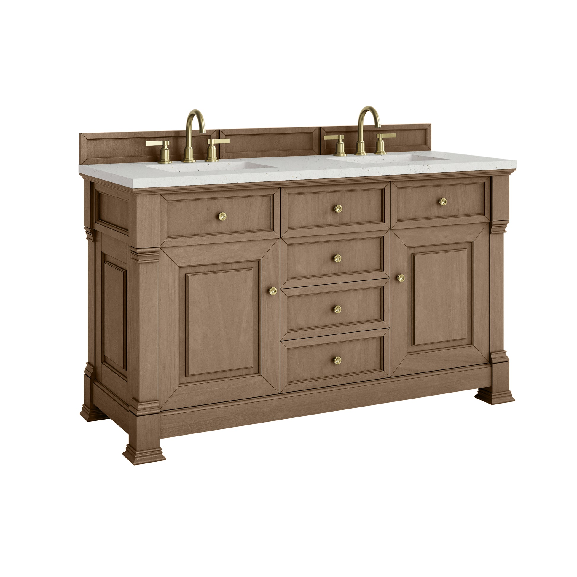 James Martin Vanities Brookfield 60" Pecan Double Vanity With 3cm Lime Delight Silestone Top