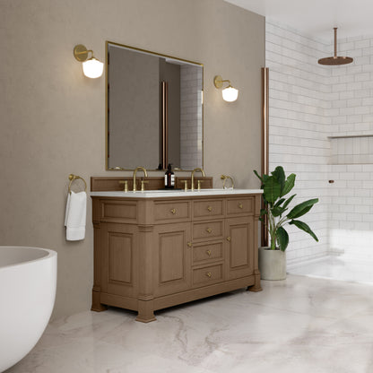 James Martin Vanities Brookfield 60" Pecan Double Vanity With 3cm Lime Delight Silestone Top