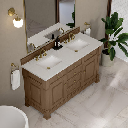 James Martin Vanities Brookfield 60" Pecan Double Vanity With 3cm Lime Delight Silestone Top