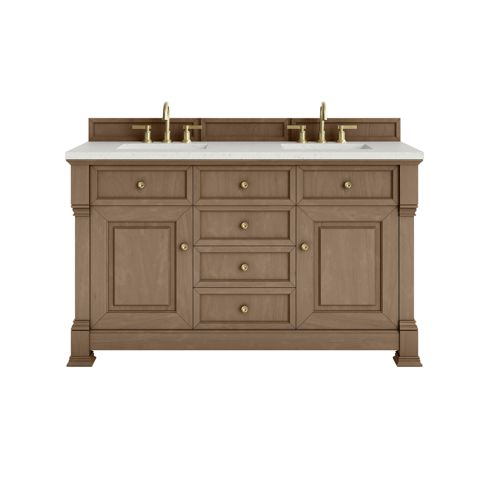 James Martin Vanities Brookfield 60" Pecan Double Vanity With 3cm Lime Delight Silestone Top