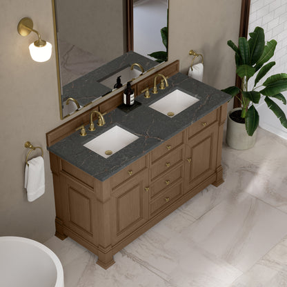 James Martin Vanities Brookfield 60" Pecan Double Vanity With 3cm Parisien Bleu Silestone Top