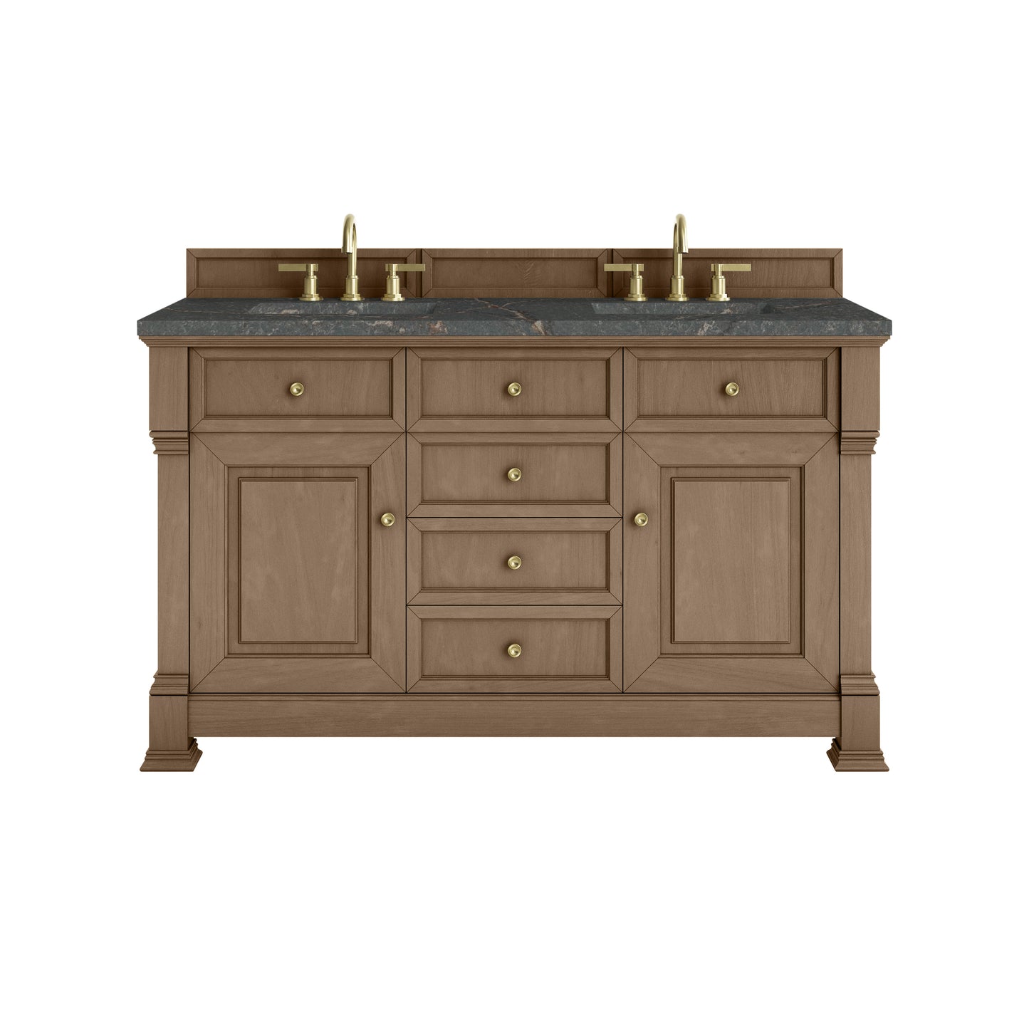 James Martin Vanities Brookfield 60" Pecan Double Vanity With 3cm Parisien Bleu Silestone Top