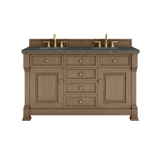 James Martin Vanities Brookfield 60" Pecan Double Vanity With 3cm Parisien Bleu Silestone Top