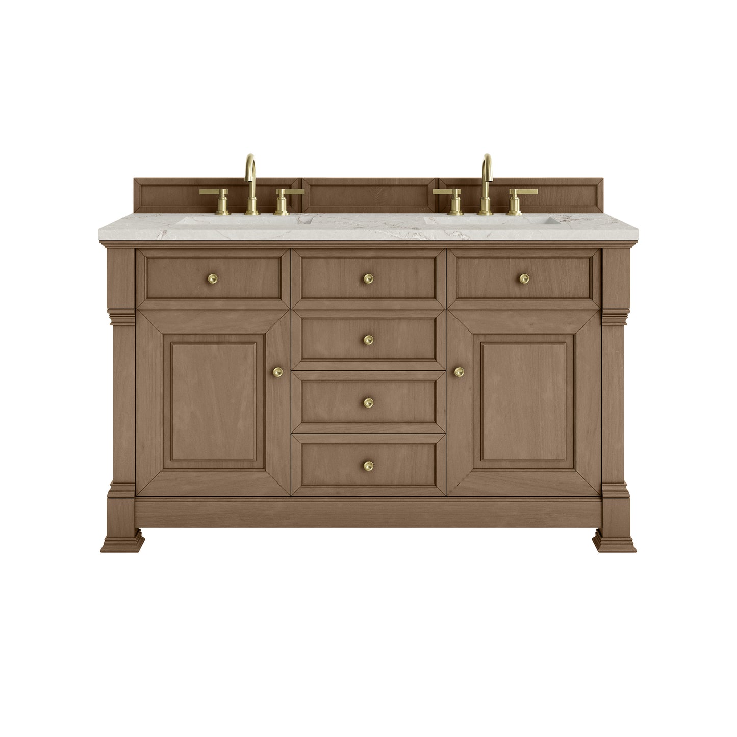 James Martin Vanities Brookfield 60" Pecan Double Vanity With 3cm Victorian Silver Silestone Top