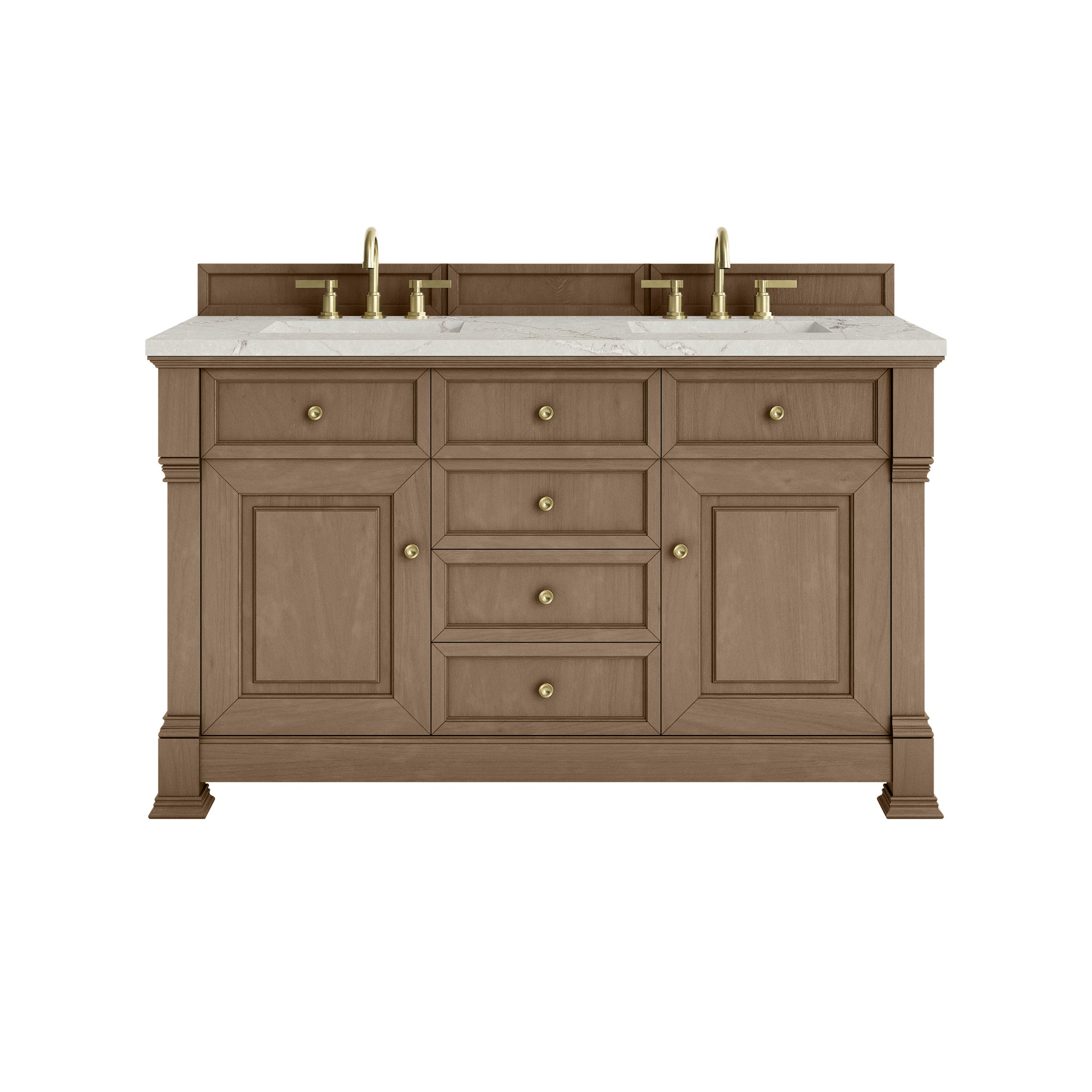 James Martin Vanities Brookfield 60" Pecan Double Vanity With 3cm Victorian Silver Silestone Top
