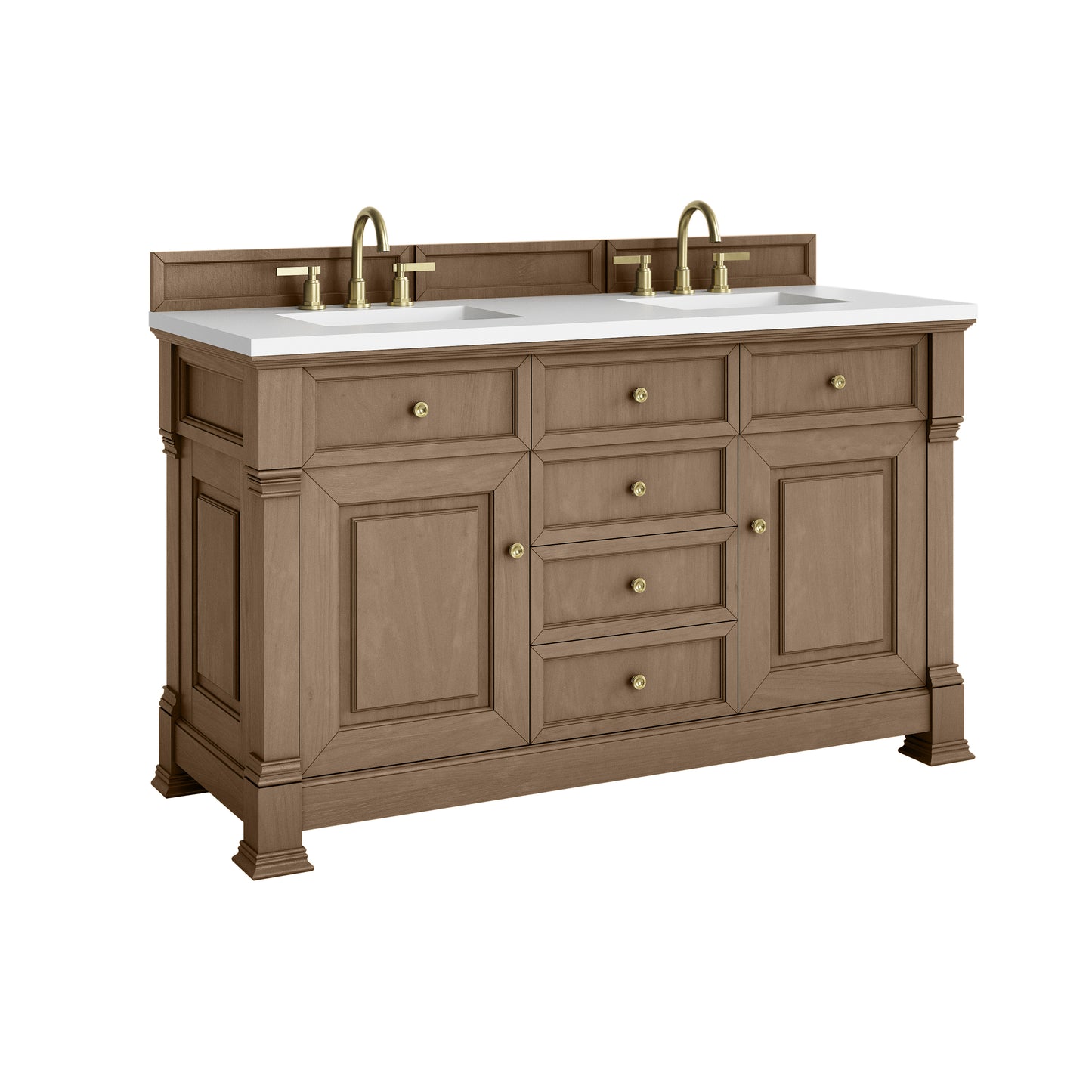 James Martin Vanities Brookfield 60" Pecan Double Vanity With 3cm White Zeus Silestone Top