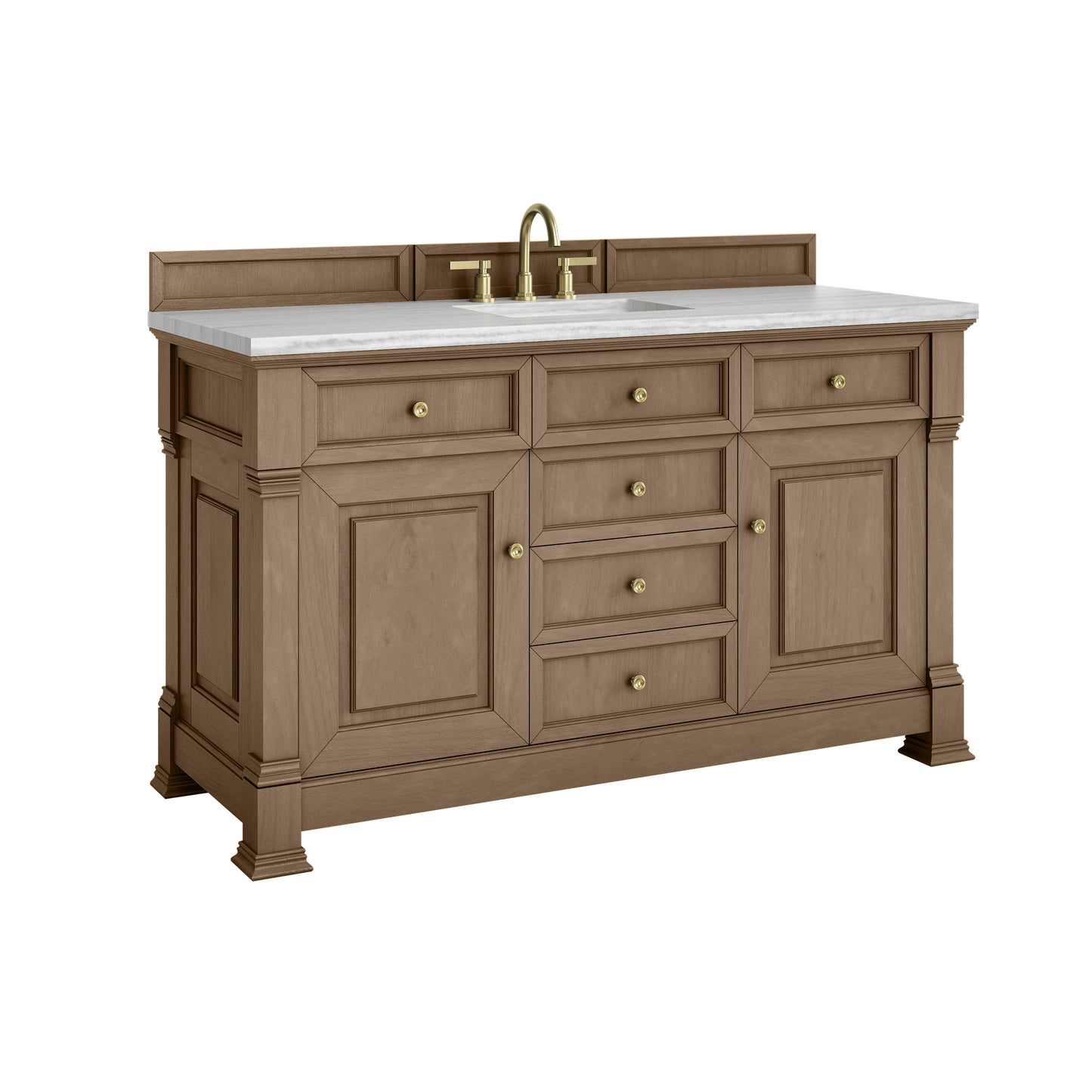 James Martin Vanities Brookfield 60" Pecan Single Vanity With 3cm Arctic Fall Solid Surface Top