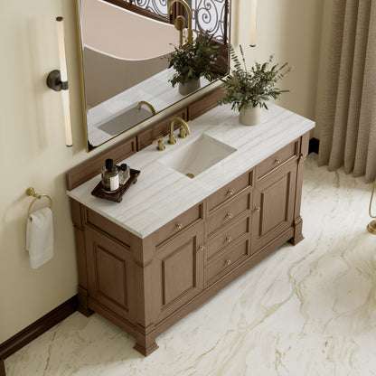 James Martin Vanities Brookfield 60" Pecan Single Vanity With 3cm Arctic Fall Solid Surface Top