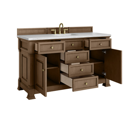 James Martin Vanities Brookfield 60" Pecan Single Vanity With 3cm Arctic Fall Solid Surface Top