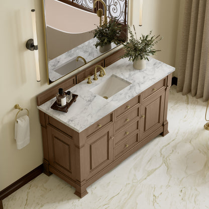 James Martin Vanities Brookfield 60" Pecan Single Vanity With 3cm Carrara White Marble Top