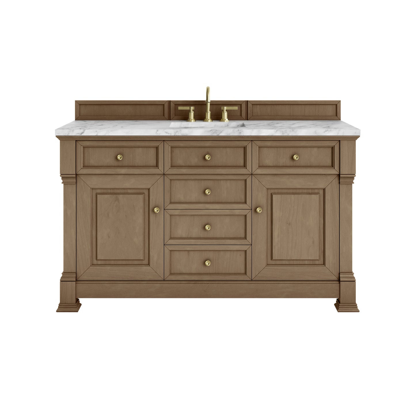 James Martin Vanities Brookfield 60" Pecan Single Vanity With 3cm Carrara White Marble Top