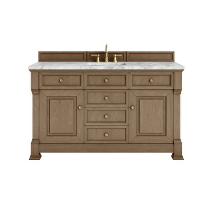 James Martin Vanities Brookfield 60" Pecan Single Vanity With 3cm Carrara White Marble Top