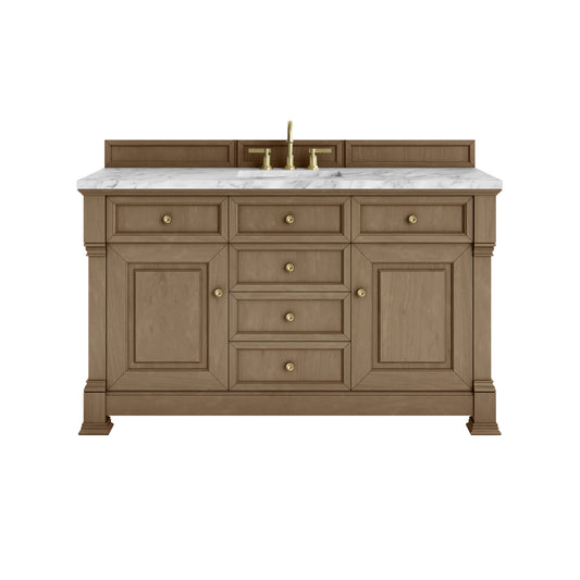James Martin Vanities Brookfield 60" Pecan Single Vanity With 3cm Carrara White Marble Top
