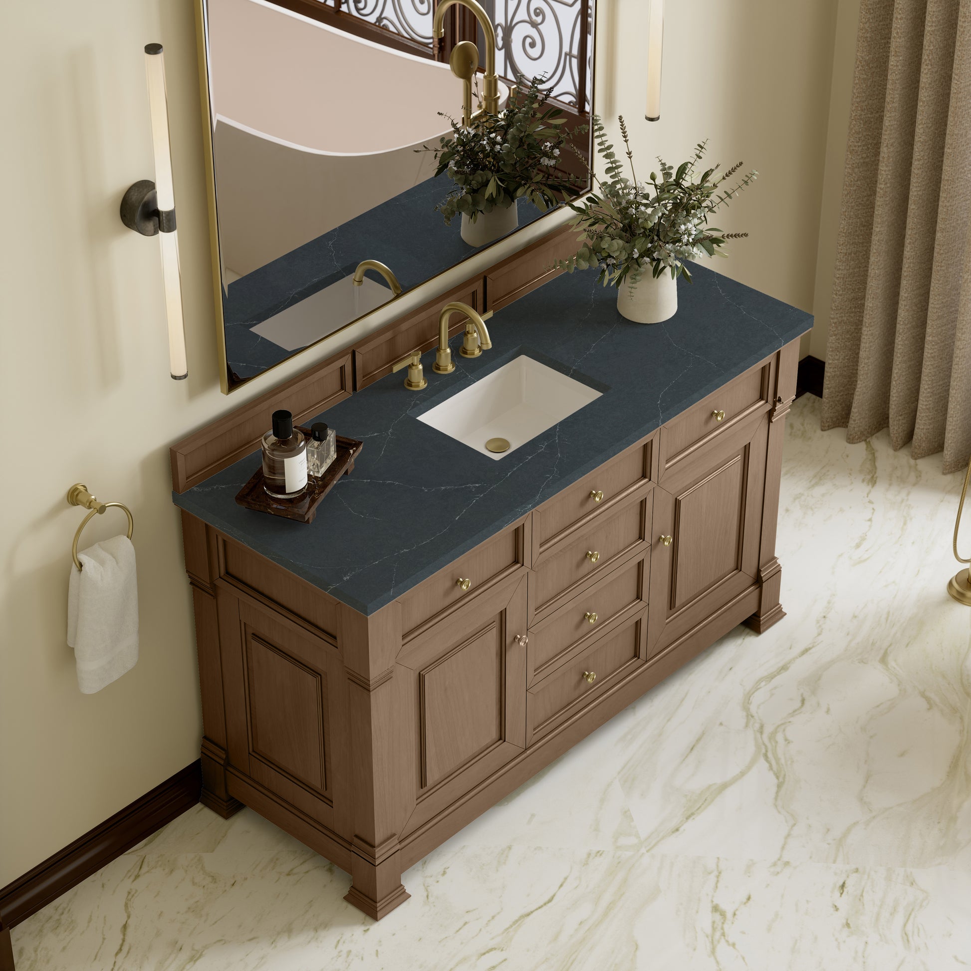 James Martin Vanities Brookfield 60" Pecan Single Vanity With 3cm Charcoal Soapstone Silestone Top