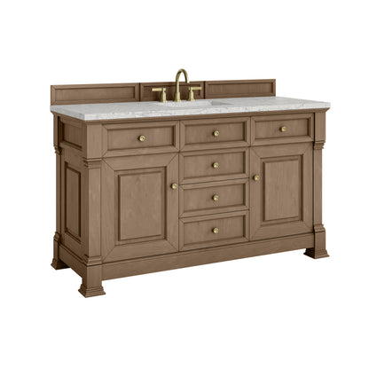 James Martin Vanities Brookfield 60" Pecan Single Vanity With 3cm Eternal Jasmine Pearl Silestone Top