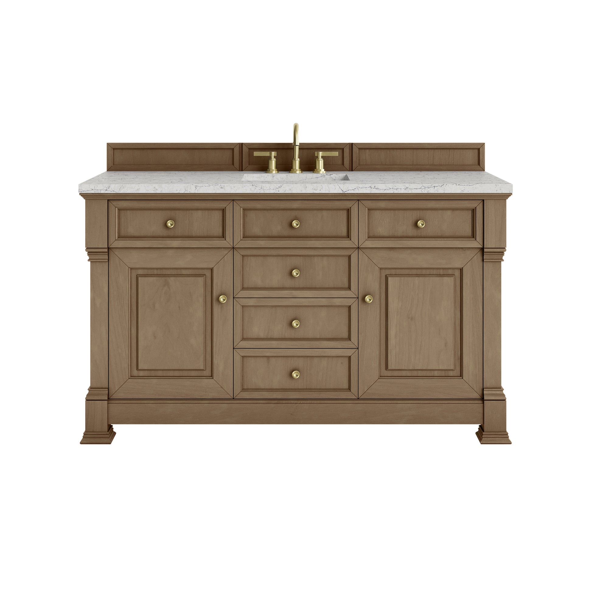 James Martin Vanities Brookfield 60" Pecan Single Vanity With 3cm Eternal Jasmine Pearl Silestone Top