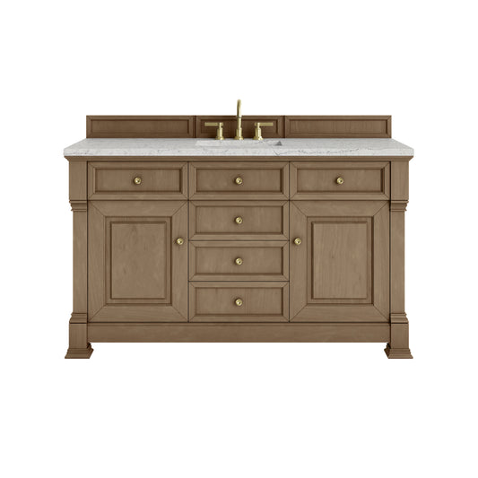 James Martin Vanities Brookfield 60" Pecan Single Vanity With 3cm Eternal Jasmine Pearl Silestone Top