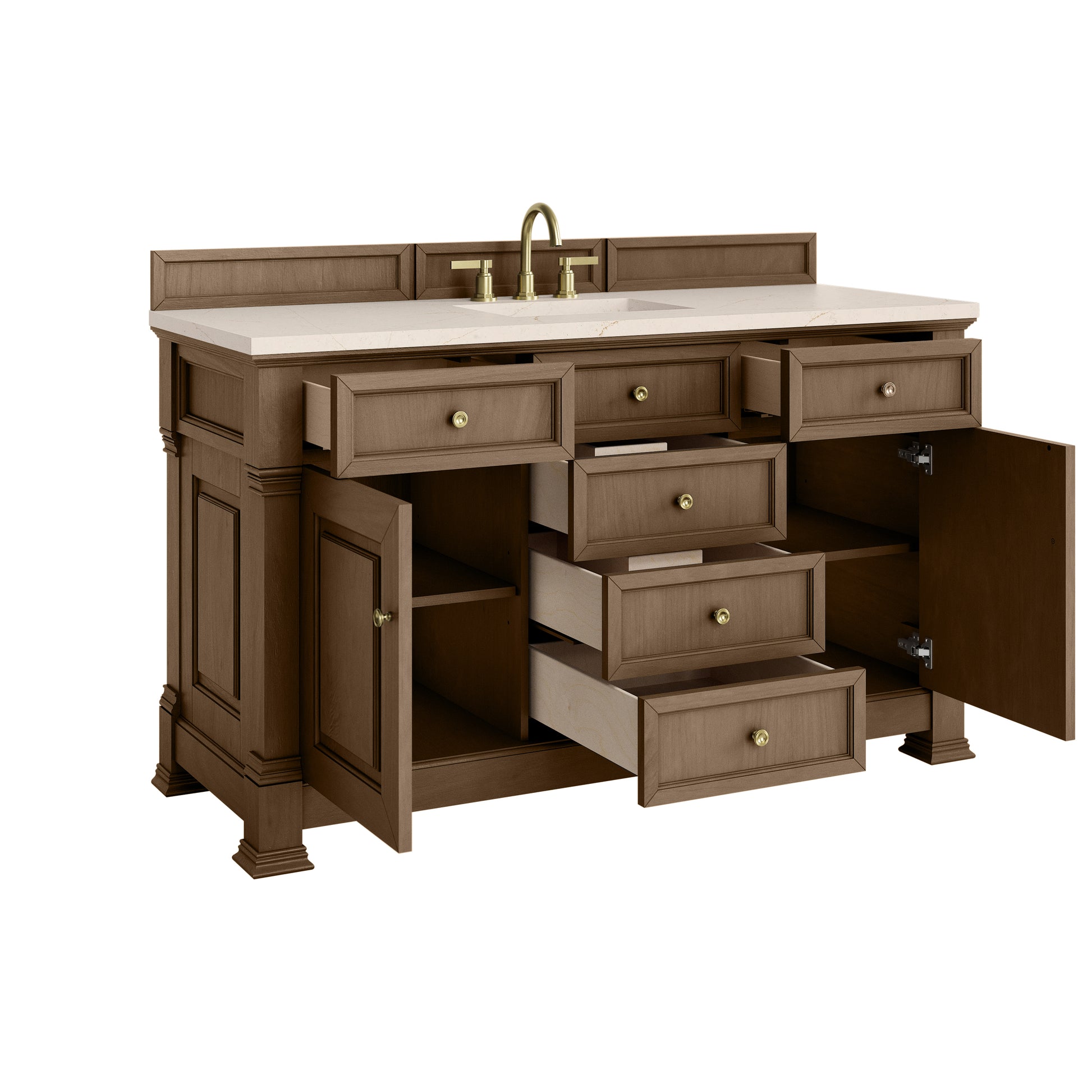 James Martin Vanities Brookfield 60" Pecan Single Vanity With 3cm Eternal Marfil Silestone Top