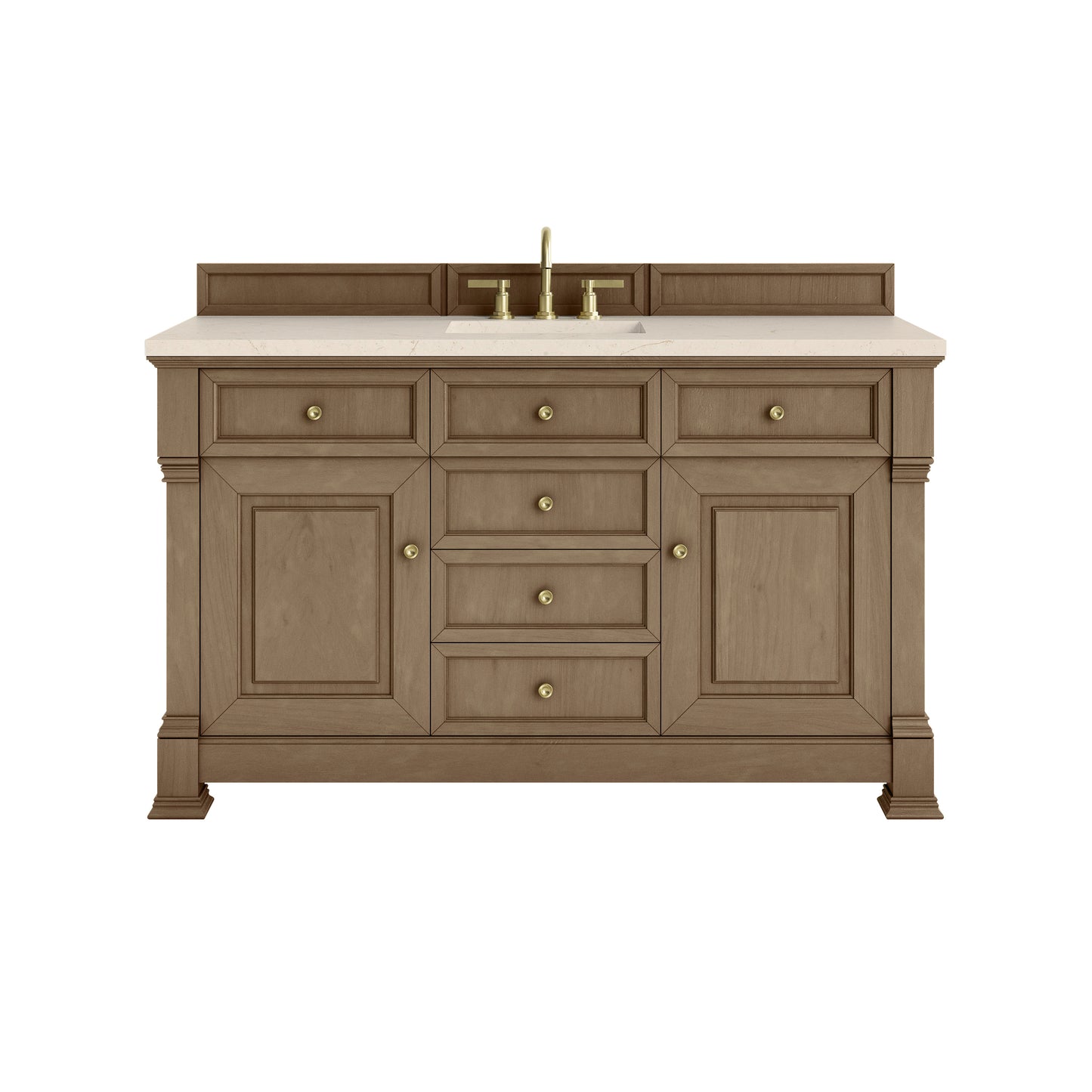 James Martin Vanities Brookfield 60" Pecan Single Vanity With 3cm Eternal Marfil Silestone Top