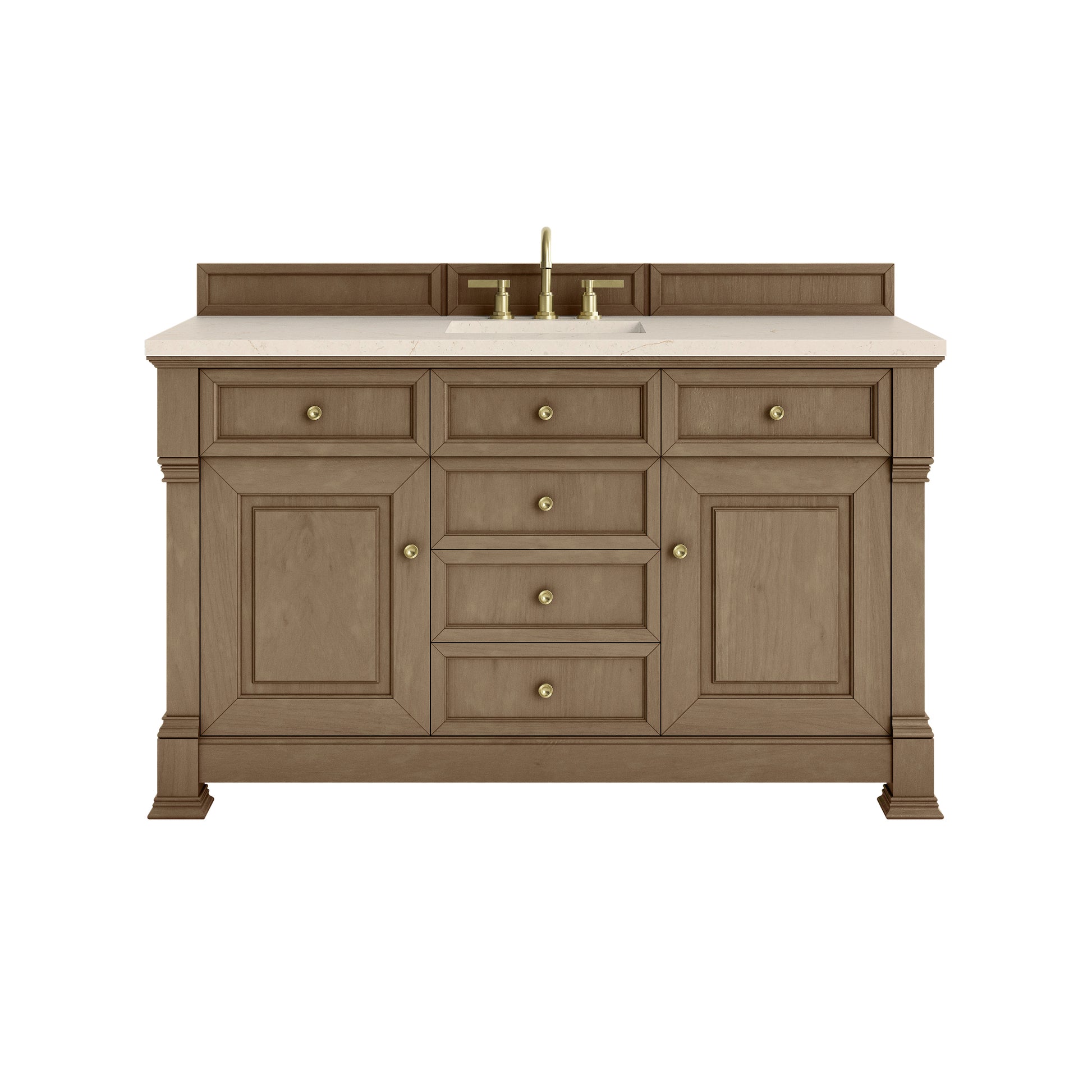 James Martin Vanities Brookfield 60" Pecan Single Vanity With 3cm Eternal Marfil Silestone Top