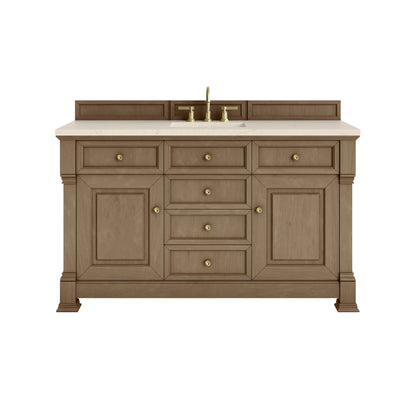 James Martin Vanities Brookfield 60" Pecan Single Vanity With 3cm Eternal Marfil Silestone Top