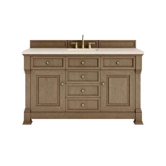 James Martin Vanities Brookfield 60" Pecan Single Vanity With 3cm Eternal Marfil Silestone Top