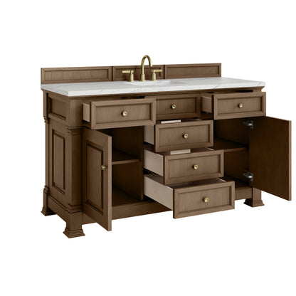 James Martin Vanities Brookfield 60" Pecan Single Vanity With 3cm Ethereal Noctis Silestone Top