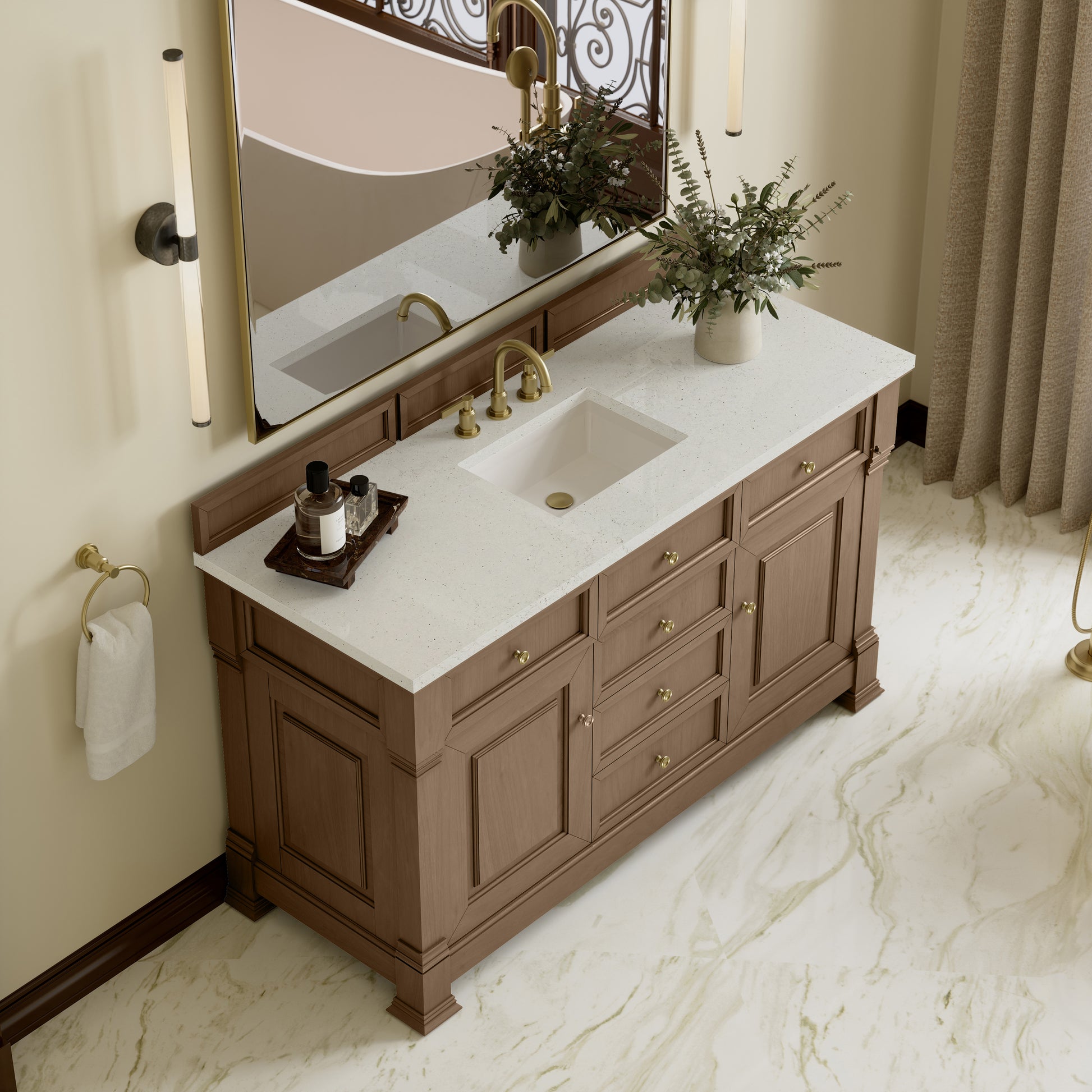 James Martin Vanities Brookfield 60" Pecan Single Vanity With 3cm Lime Delight Silestone Top