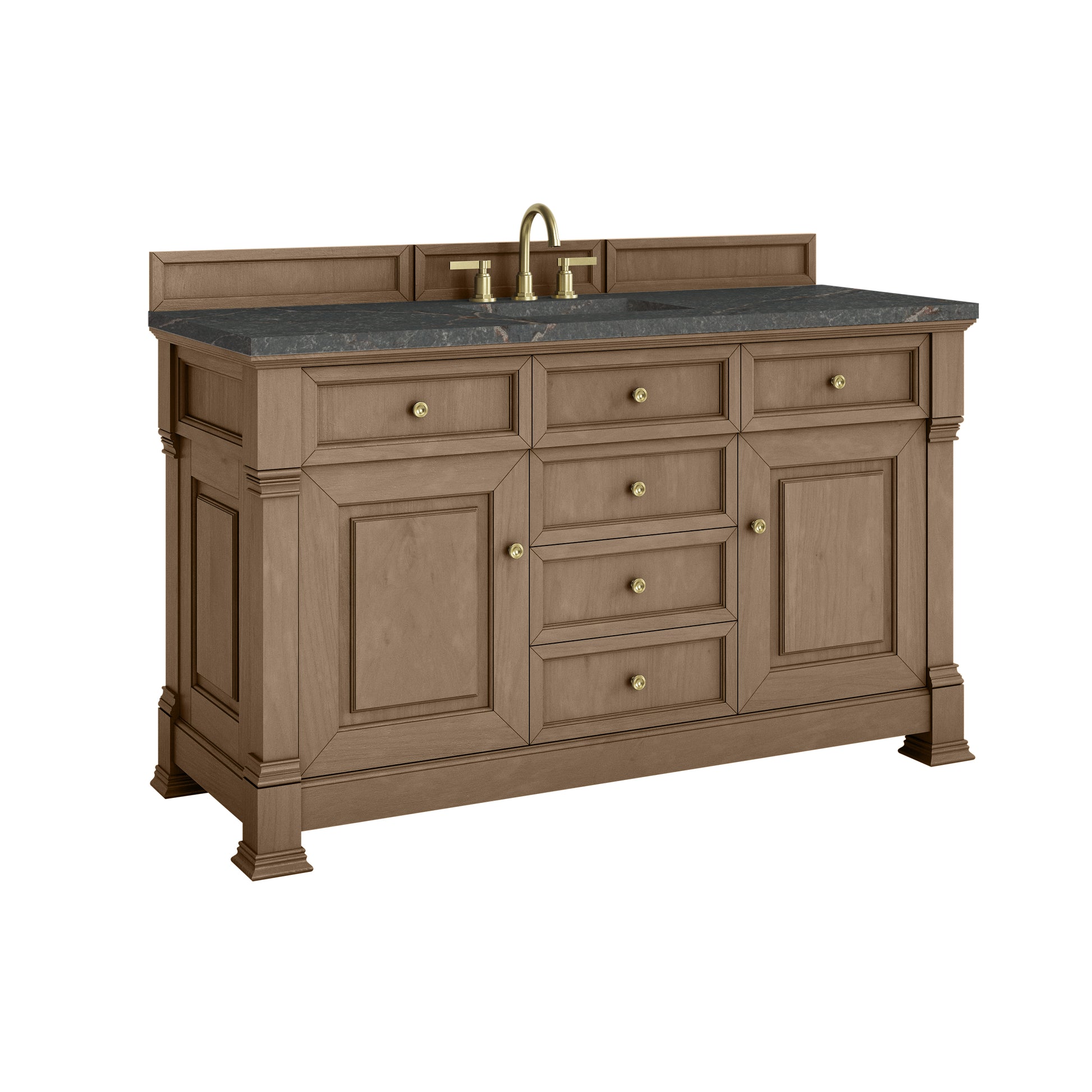 James Martin Vanities Brookfield 60" Pecan Single Vanity With 3cm Parisien Bleu Silestone Top