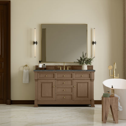 James Martin Vanities Brookfield 60" Pecan Single Vanity With 3cm Parisien Bleu Silestone Top