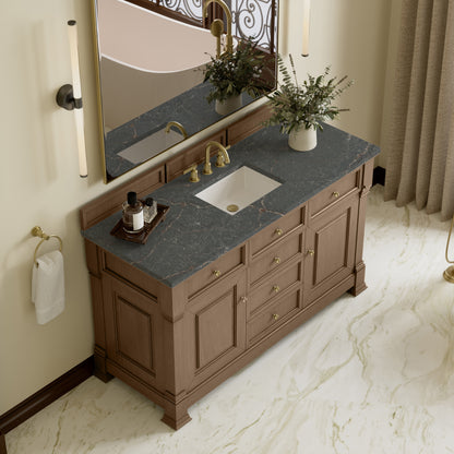 James Martin Vanities Brookfield 60" Pecan Single Vanity With 3cm Parisien Bleu Silestone Top